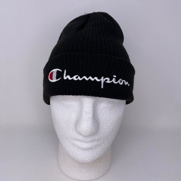 Champion Beanie Winter Hat Black Logo Script Spellout Hip Hop Streetwear‎ - Picture 1 of 7